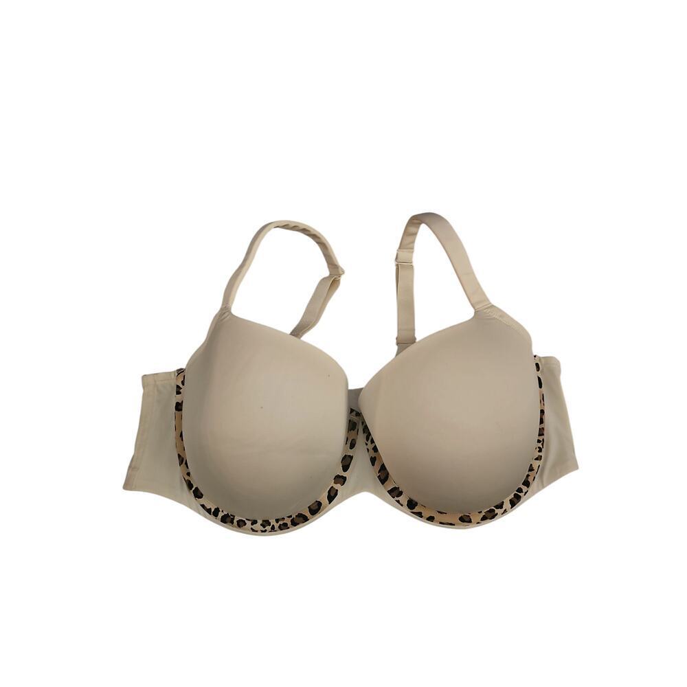Cacique underwire white leopard print trim bra 42DD WL390